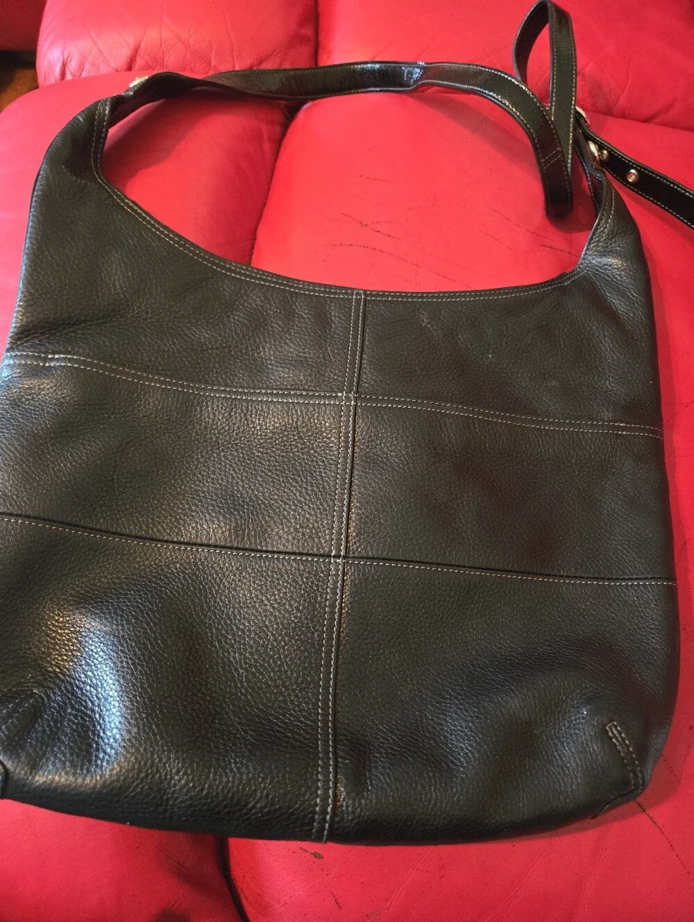 Coach Black Pebbled Leather Messenger Tote for Woman